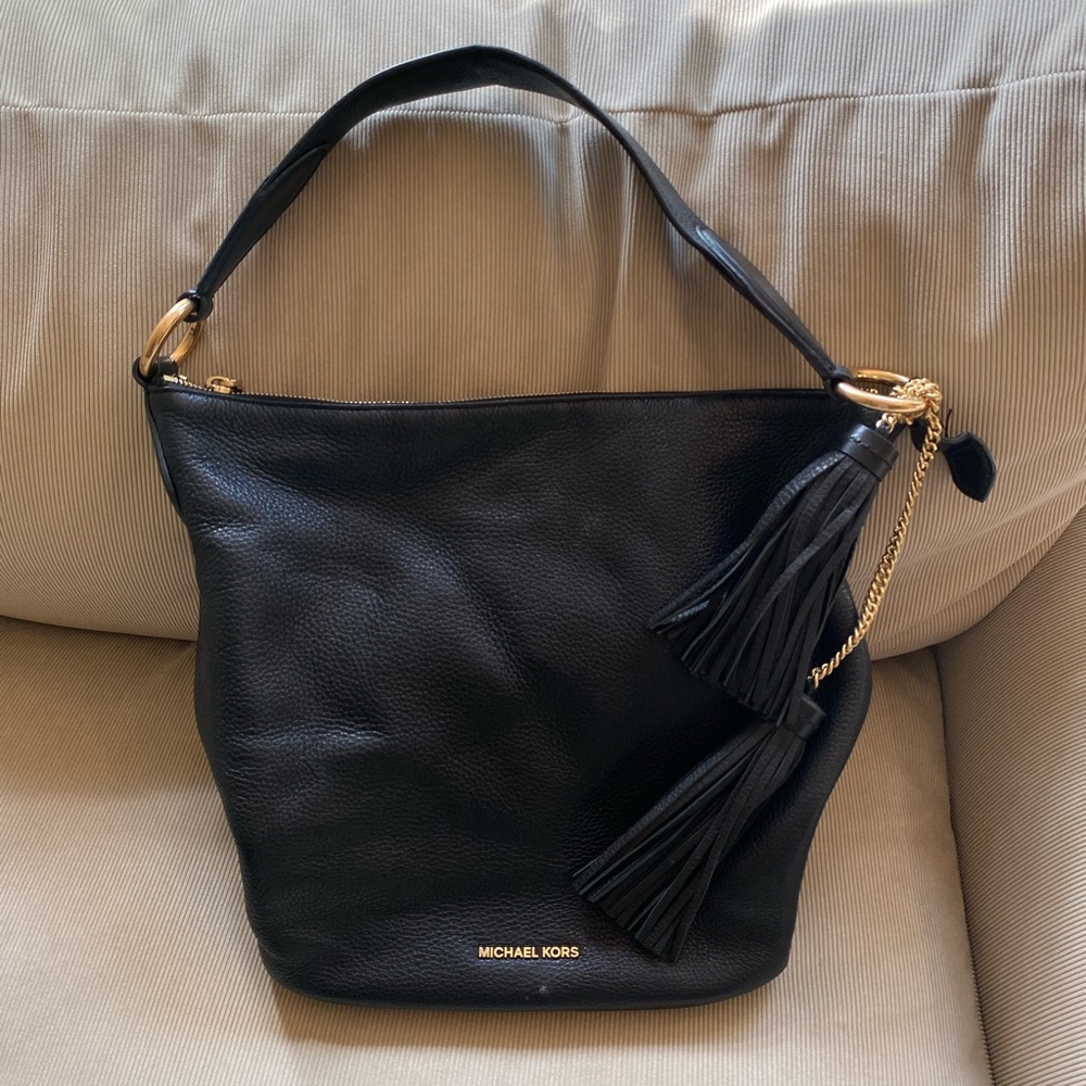 Black Michael Kors Elana Leather Convertible Shoulder Bag